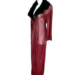 Vintage Lorena Conti Paris Sheer Burgundy Cardigan Faux Fur Long Size S France